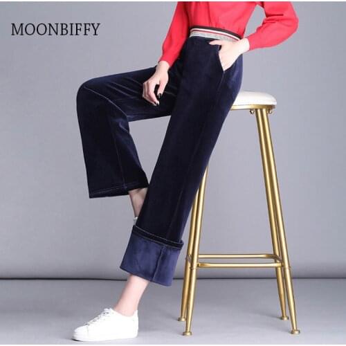 Wide Leg Pants Female Womens Pants Trousers Autumn High Waist Corduroy Casual Pants Straight Pants Winter Plus Velvet Warm Pant
