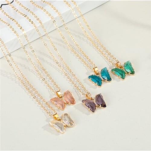 1PC Colorful Transparent Crystal Butterfly Necklace For Women European Minimalist Animals Choker Clavicle Chain Jewelry Gift N42