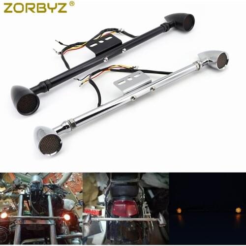 ZORBYZ Black/Chrome Front Rear Metal Short Mount LED Bullet Grill Turn Signal Light Tube Bar Bracket For Harley Custom