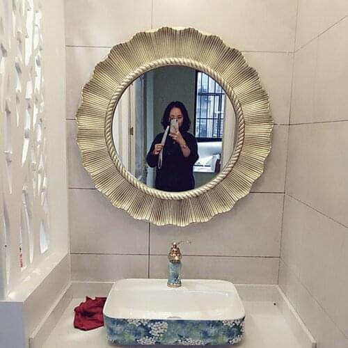 65cm 25.6inch Decorative Mirror For Living Room Bedroom Bathroom Restaurant Round Wall Hanging Art Sunflower Vintage Mirror