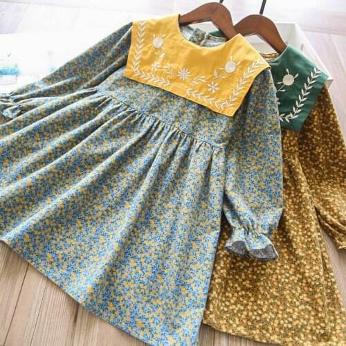 Baby girls flower print cotton long sleeve princess dress wholesale kids dresses