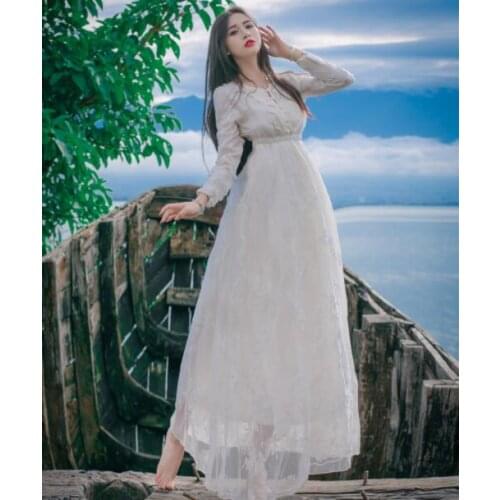 Bohemian Women Embroidery Long Maxi Mori Girl Honey Moda Lace Crochet White Princess Dresses Ropa Mujer Robe Gown Vestidos