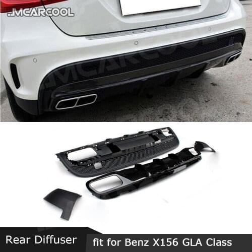 For Benz GLA Class X156 GLA45 Sport 2014-2017 Rear Diffuser Lip Spoiler Trims with 4-outlet Exhaust Tips ABS Bumper Protector