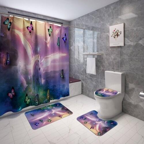 Animal Pattern Bath Mat Shower Curtain Set Flannel Bathroom Mat Waterproof Polyester Shower Room Bath Curtain Toilet Rugs