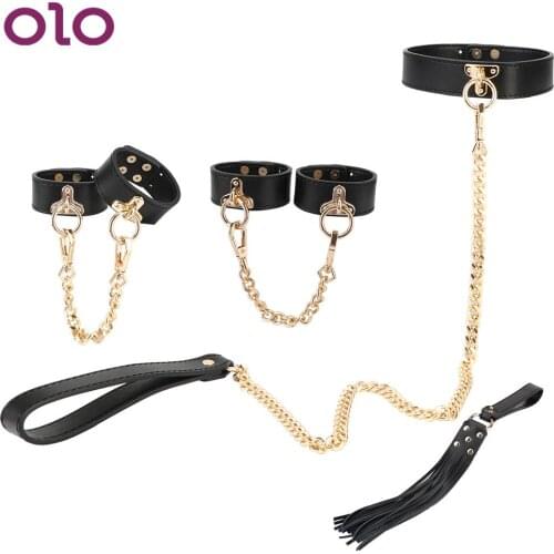 Sex Kits Bondage Set Auxiliary Belt Genuine Leather Erotic Handcuffs Whip Collar Sex Toys For Couple Men Women Adult Game