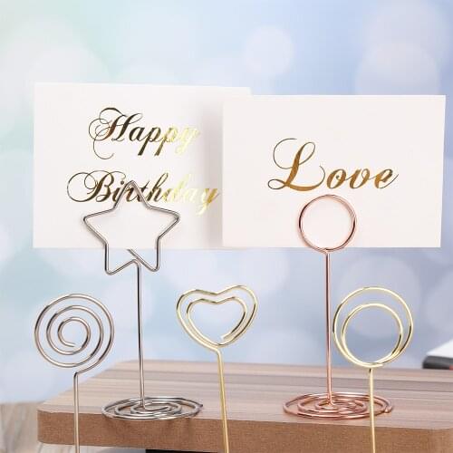 Cool Wedding Party Desktop Decoration Metal Place Card Holder Romantic Heart Photo Clip Table Number Stand Party Supplies