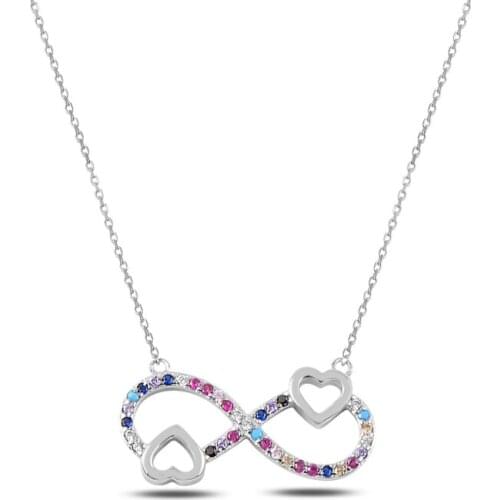 KUTAYDAN Colorful Zircon Cubic Zirconia Infinity & Heart Pendant 925 Sterling Silver