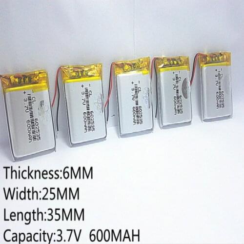 3.7V 600mAh 602535 Lithium Polymer Li-Po li ion Rechargeable Battery cells For Mp3 MP4 MP5 GPS mobile bluetooth
