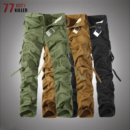 Multi-pocket Tactical Pants Men Military Style Solid Washed Overalls Male High Quality Cotton Loose Trousers Mens Cargo Pants