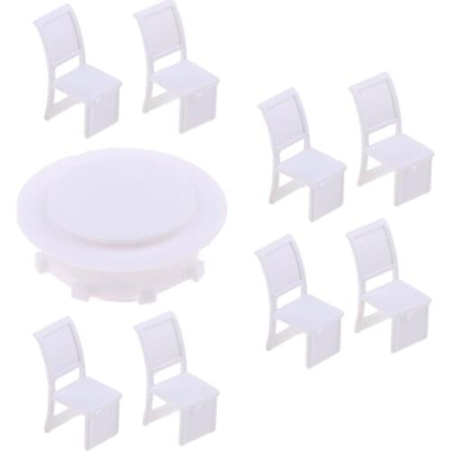 Set of Table & 8 Chairs Model for Dollhouse Dining Game Toys Craft 1/100 HO