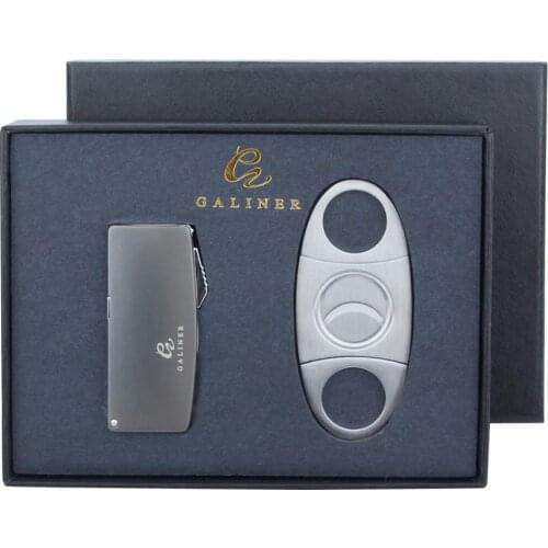 GALINER Silver Cigar Cutter Lighter Set Stainless Steel Blades Cutter 2 Torch Jet Flame Lighter Set Portable Cigar Accessory