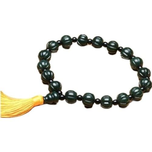 Natural Xinjiang Hetian Qingyu Ball Chain Jade Buddha Bead Hand String