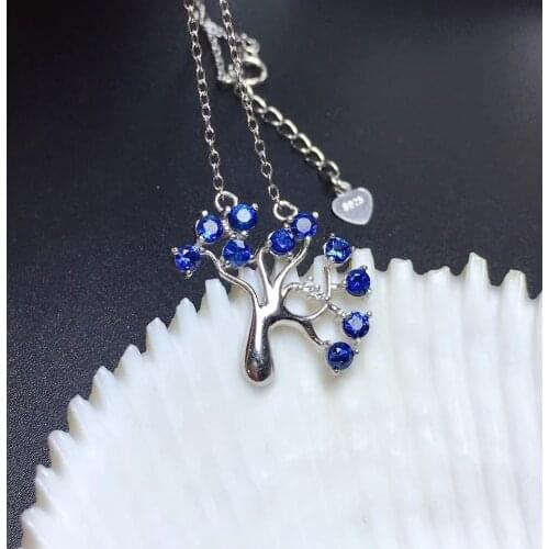 Natural blue Sri Lanka sapphire gem necklace S925 silver natural gemstone necklace fashion christmas tree girl party jewelry