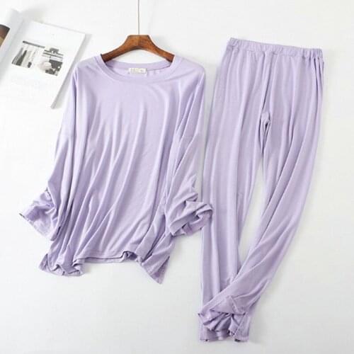 Pajamas suit female autumn winter modal loose sleepwear pijama casual fat mm home wear two-piece set cotton pyjamas women