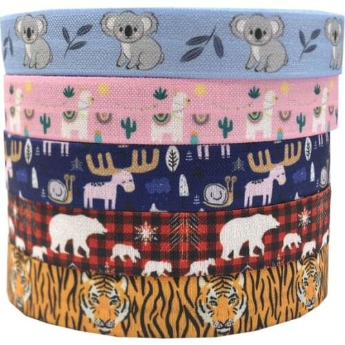 Animal Ribbon 10Y 16mm Llama Bear Sheep Fold over Elastic bands Baby Headband Girls Hair ties Hair Accessories Craft Supply