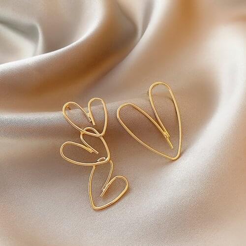 2021 Simple Gold Metal Heart Winding Geoemtric Drop Earrings for Women Girl Wedding Party Jewelry Korean Accessories
