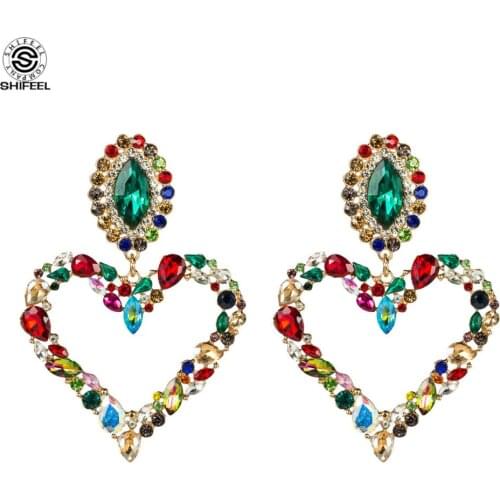 SHIFEEL 2019 New Fashion Women Jewelry Handmade Multicolor Rhinestone Heart-shaped Big Drop Earrings
