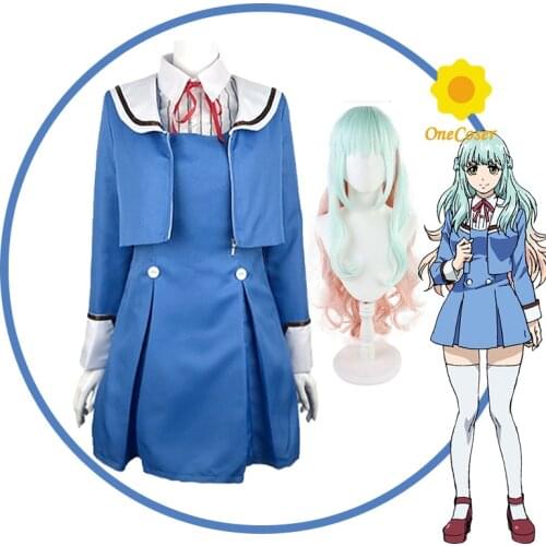 Shinzaki Kuon Cosplay Costume High-Rise Invasion Anime Blue JK Uniform Long Wig Halloween School Uniform Party Suit Girls Women