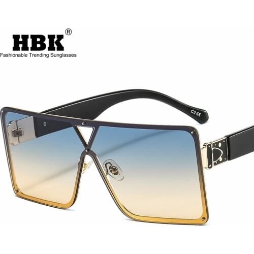 HBK Oversized One Piece Sunglasses Women Men New Products 2021 Square Big Frame Trendy Brand Eyewear UV400 Protection Goggle