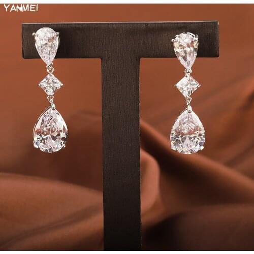Geometric Super Classic Drop Earrings Foe Women Transparent Shiny Aaa Zircon Jewelry Elegant Banquet Exquisite Crystal Earrings