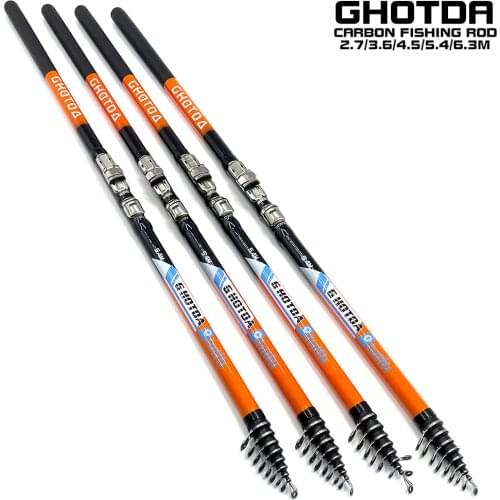 GHOTDA Telescopic Rock Fishing Rod 100% Carbon Fiber Fishing Pole 2.7/3.6/4.5/5.4/6.3M