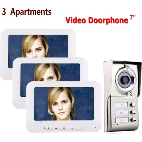 7inch LCD 3 Apartments Video Door Phone Intercom System IR-CUT HD 1000TVL Camera Doorbell Camera with 3 button 3 Monitor