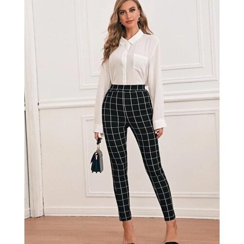 Harlan Womens Black and White Checkered Pants Harajuku Loose Large Size Cropped Pants Pencil Casual Elastic Pants Y2k Met Capri
