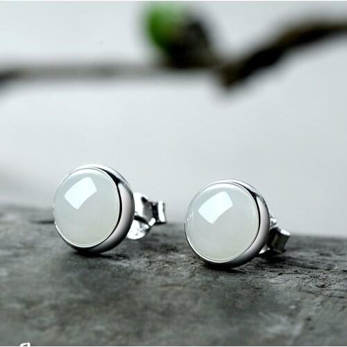 2020 New S925 Silver Stud Earrings Original Simple Fashion Natural Personality Hetian White Jade Earrings