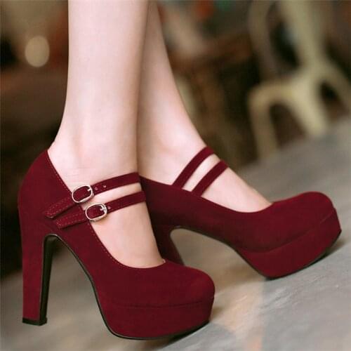 Mary Jane Shoes for Women High Heels Platform Shoes 2020 Spring Round Toe Buckle Strap Shoes Office Dress Ladies Shoes Blue