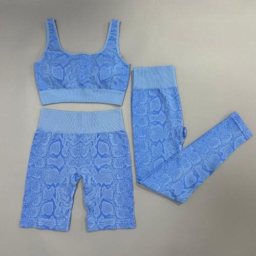 Women Seamless Snake Print Yoga Set Sportswear Sports Bra High Waist Leggings 5 points Shorts Yoga Outfits Fitness set