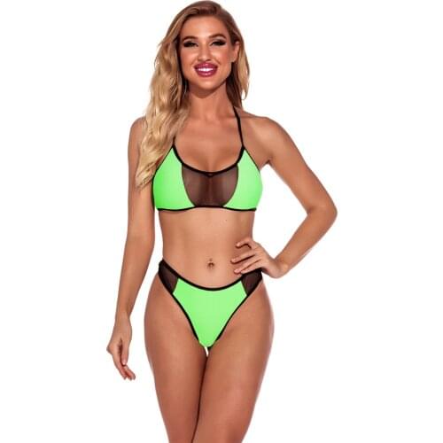 New Sexy Mesh Splicing Bikini Set Push Up Bandeau Bikinis Swimwear Women Female Biquini Padded Swimming Bathing Suit Beach Wear