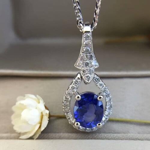 Starfield 18K White Gold 0.23carat Diamond Encrusted Sri Lanka 1carat Sapphire Pendant Necklace with Chain for Women Certified