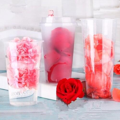 50pcs High quality 500ml 700ml transparent disposable coffee cup birthday party favors drinking tea juice plastic cup with lid