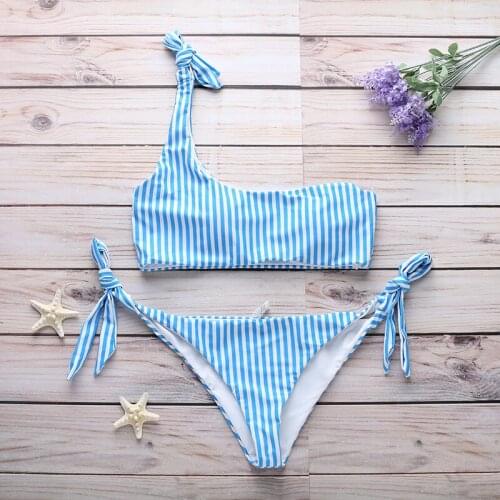 AliExpress hot style swimsuit European and American striped print one-shoulder split bikini XYY-118