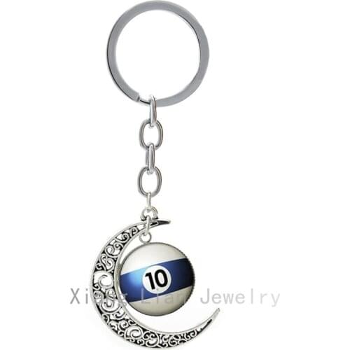 Number 10 Pool Billiard Ball keychain billiards Table Tennis pture moon pendant key chain Fathers Day gift T470