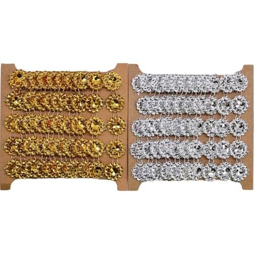 2yard 15mm Sunflower Rhinestone Chain Crystal Ribbon Wrap Trim Gold Silver Diamond Bling Lace DIY Craft Wedding Party Decoration