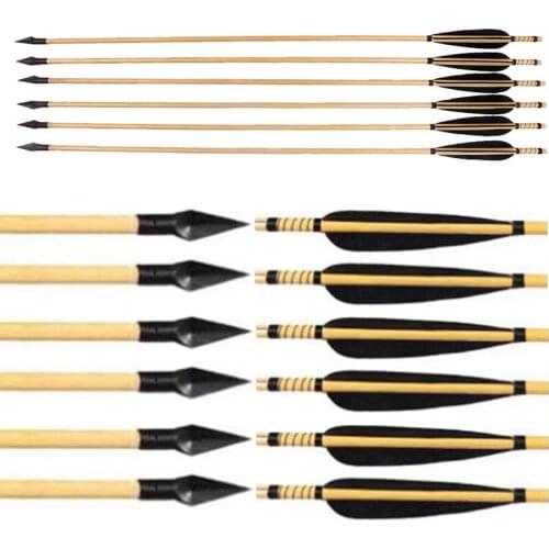 6 PCS 31inch Wooden Shaft Hunting Shooting Arrows Turkey Feather with A-803 Handmade Arrows for Recurve Bow Longbow Hunting
