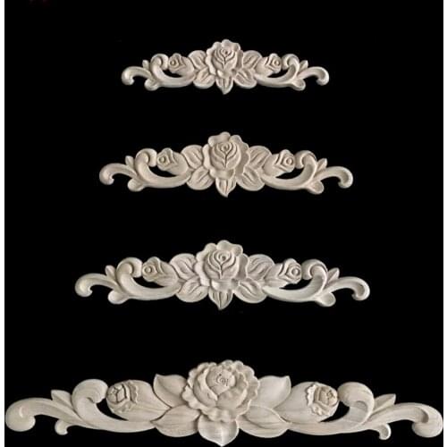 Wooden Decoration Waist Fittings Carved Decal Woodcarving Corner Applique Furniture Decor Cabinet Wall Door Ornaments