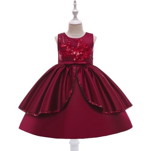 Flower Kids Dresses Teenage Wedding Party Dress Red Satin Girl Dress First Feast Elegant Prom Dress 4-10 Years Children Clothing