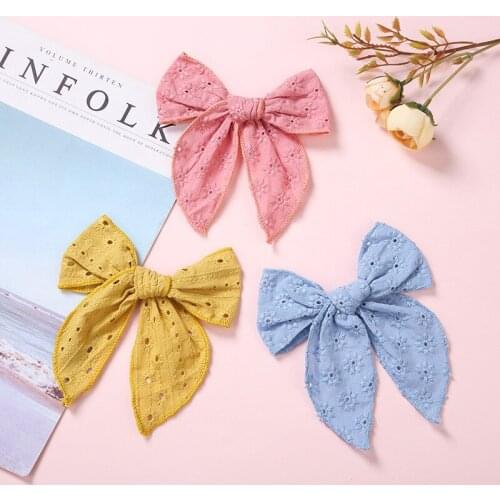 Big Bowknot Baby Hair Clips Sweet Princess Floral Embroidery Kids Hairpins For Baby Girl Solid Color Children Headwear