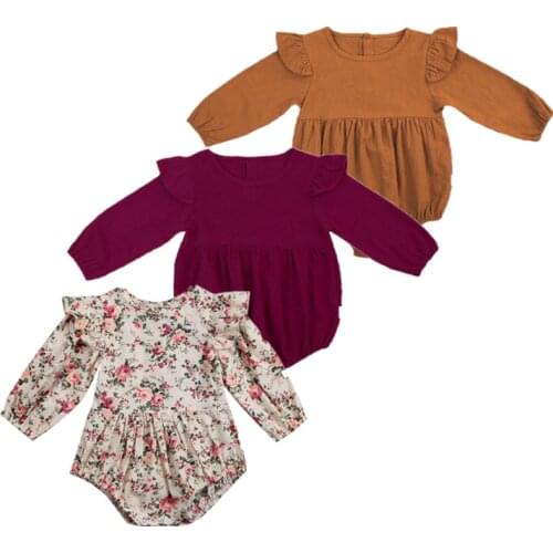 3Color Baby Clothing Newborn Toddler Baby Girls Floral Long Sleeve Ruffles Romper Jumpsuit Outfits Sunsuit Clothes