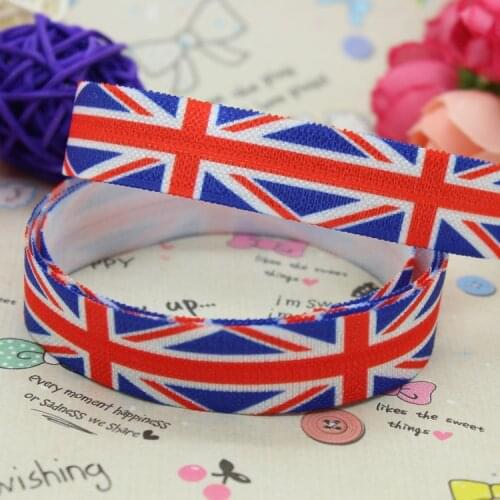 DHK 5/8'' 5yards Fold Over Elastic FOE union jack printed ribbon headband hair band diy decoration OEM Wholesale C225