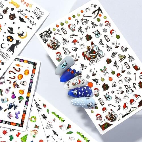 Halloween Nail Stickers Skull Head Autumn Maple Leaf Pumpkin Ghost Festival Zombie Horror Stickers For Nails Cool Words Art