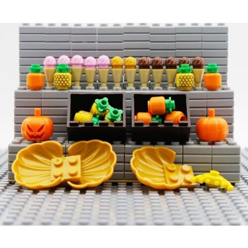 Bricks City Friends Food Ice Cream Accessories Pineapple Pumpkin Sea Shell Toys Creator Classic City Building Blocks House Parts