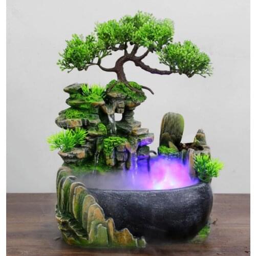 Creative Indoor Simulation Resin Rockery Waterscape Feng Shui Water Fountain Home Office Desktop Spray Humid Decoration Crafts