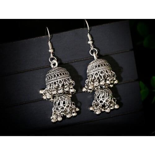Jhumka Antique Double Birdcage Bell Tassel Indian Earrings For Women Boho Ethnic Afghan Thailand Hanging Earrings Gypsy Jewelry