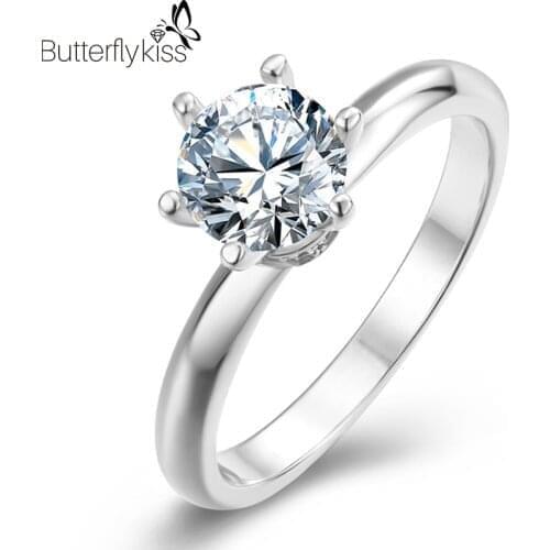 BK 1ct Moissanite Ring 925 Sterling Silver DE Color 6 Prong Round Simple Style Engagement&Wedding Diamond Ring For Woman