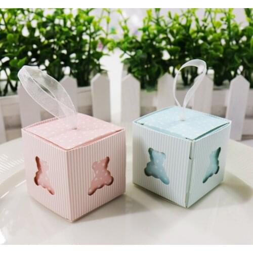 5*5*5cm Baby Shower Laser Cut Pink/Blue Cute Bear Candy Box Kids Party Birthday Wedding Festival Party Favor Gift Box Supplies