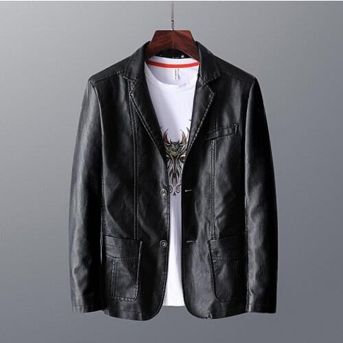 Leather mens autumn and winter jackets thin lapel leather suits Korean style slim casual small suits fashion plus velvet jacket
