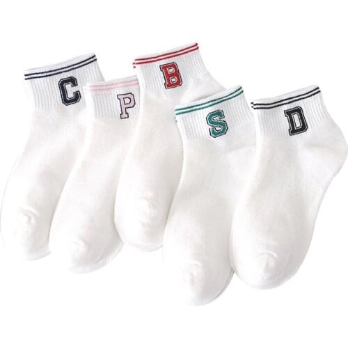Summer new cotton letters womens socks short tube female sports white boat hose